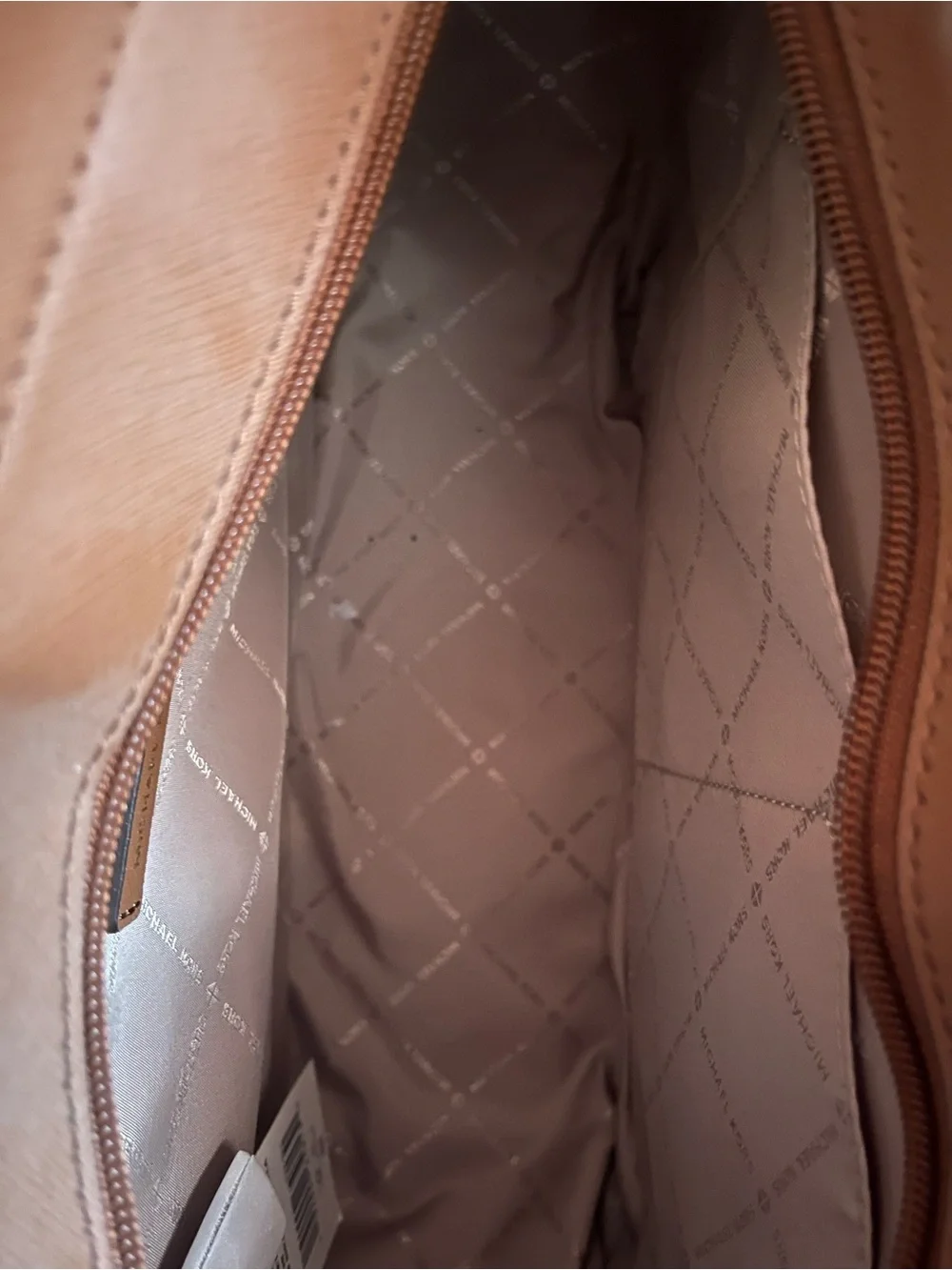 Michael Kors White and Brown MK Logo Tote with Gold Hardware